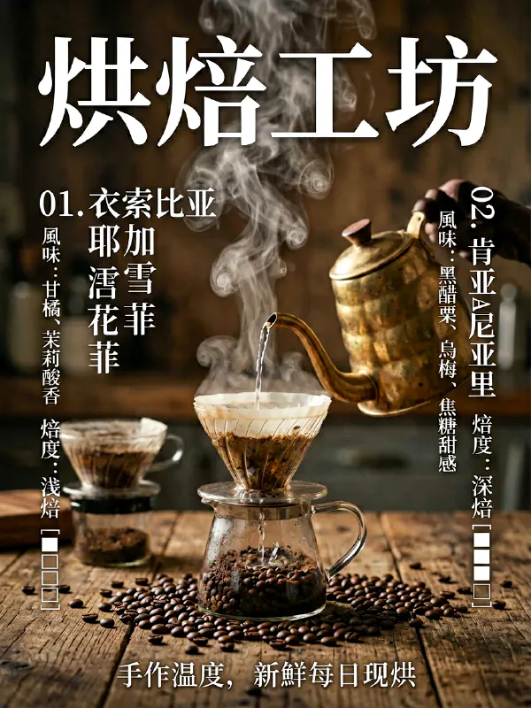 咖啡手冊海報：烘焙工坊