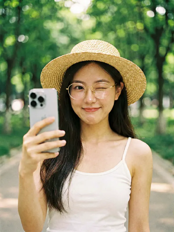 夏日微風：草帽少女的膠捲自拍