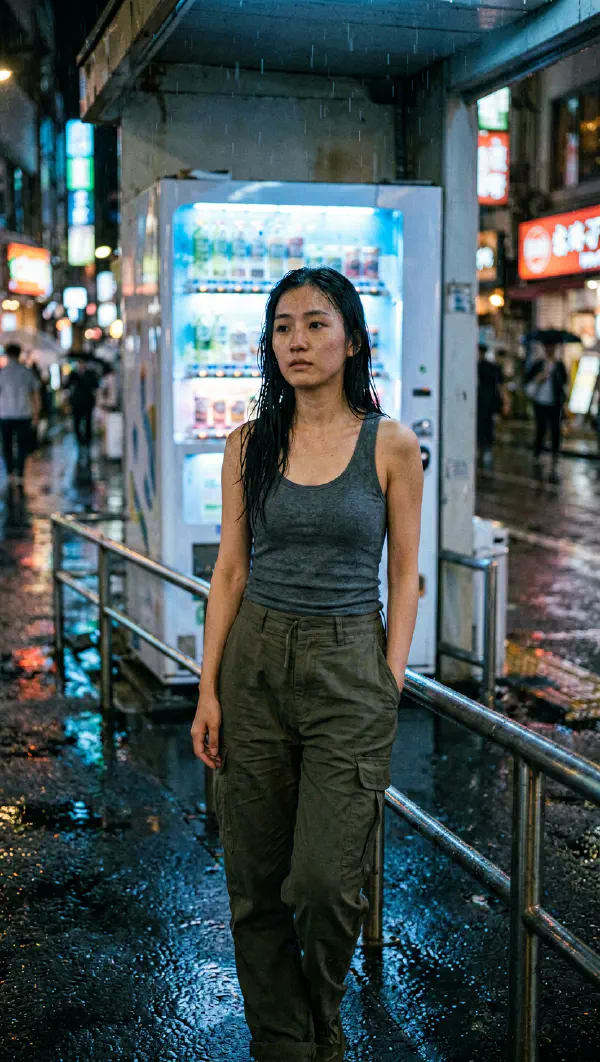 雨後歸途：深夜地鐵口與販賣機
