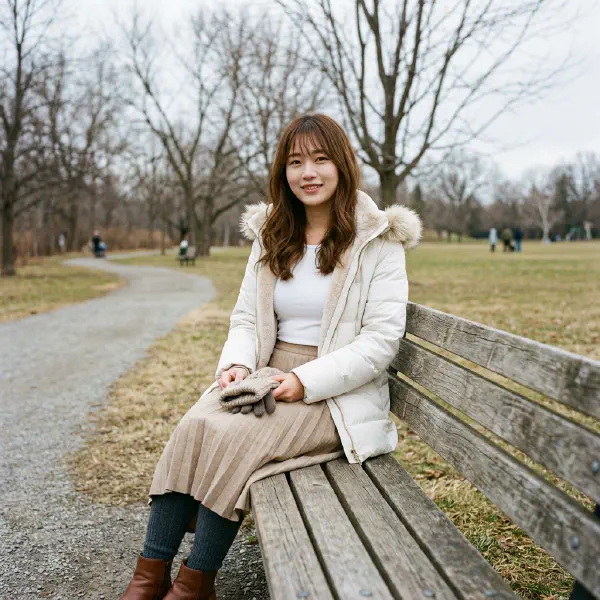 公園長椅上的豐滿少女寫實人像