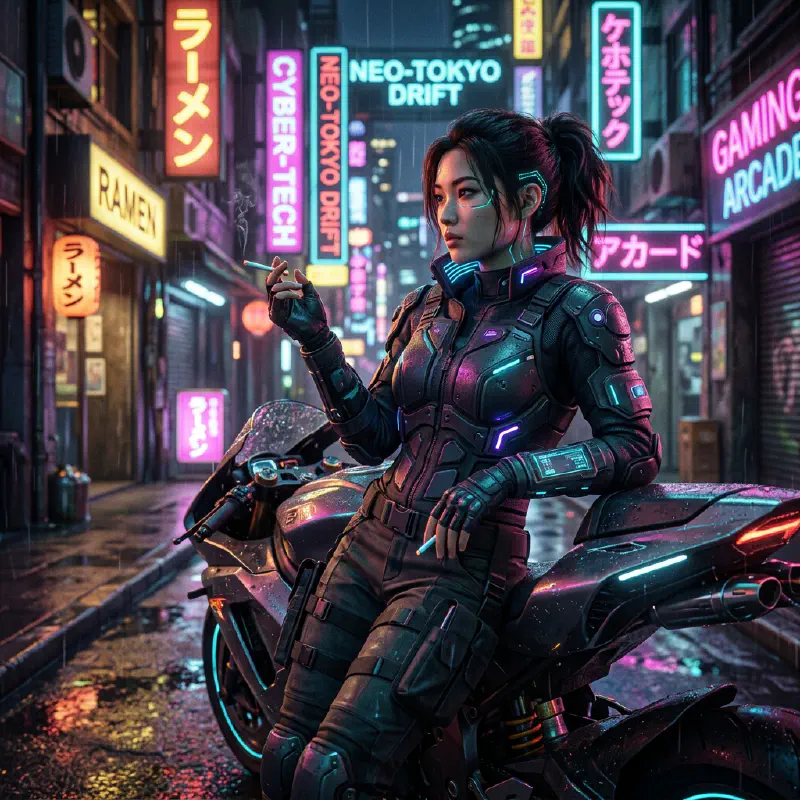 賽博龐克霓虹夜雨