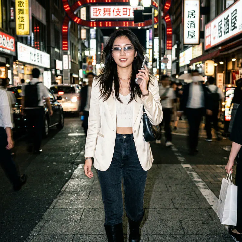 Y2K復古閃光燈美學：象牙白西裝的都市夜巡