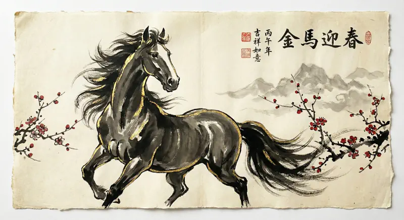 金馬迎春：水墨大寫意駿馬