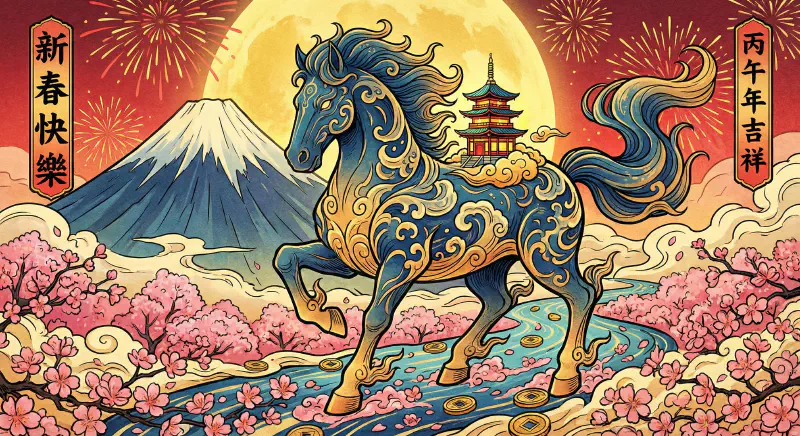 神話天馬：浮世繪奇幻賀卡