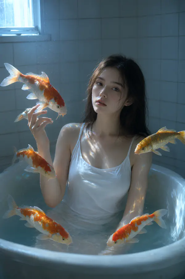 金鯉入浴：透光的錦鯉與浴缸焦散