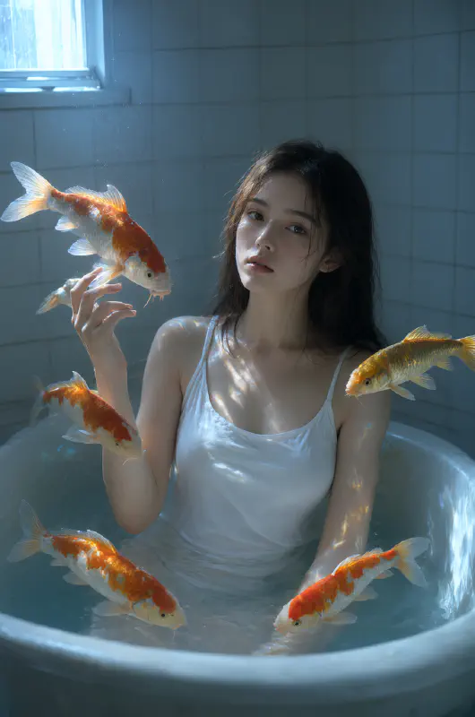 金鯉入浴：透光的錦鯉與浴缸焦散