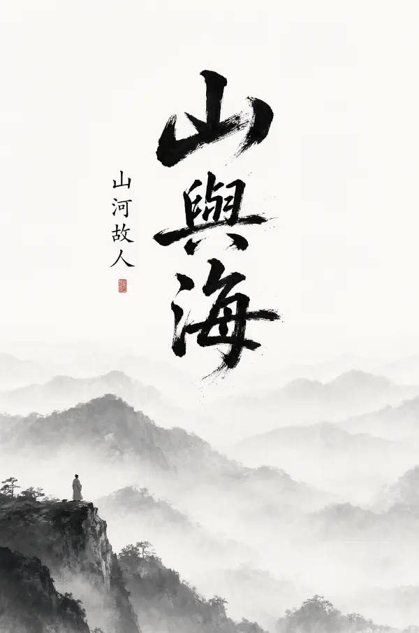水墨電影海報：毛筆書法「山與海」