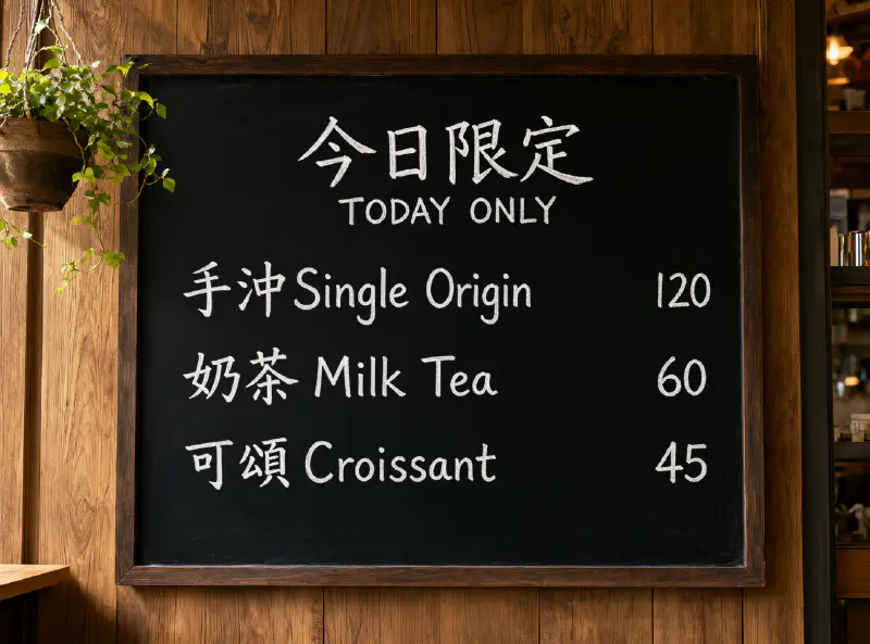 黑板菜單：中英混排粉筆字全對