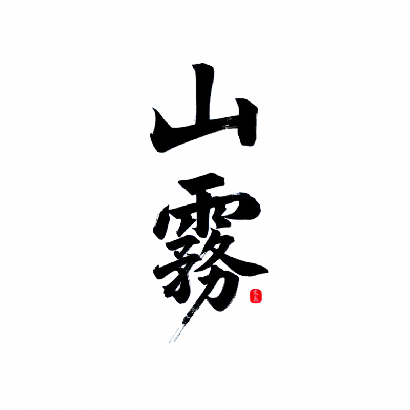 原生 RGBA：書法「山霧」logo 字
