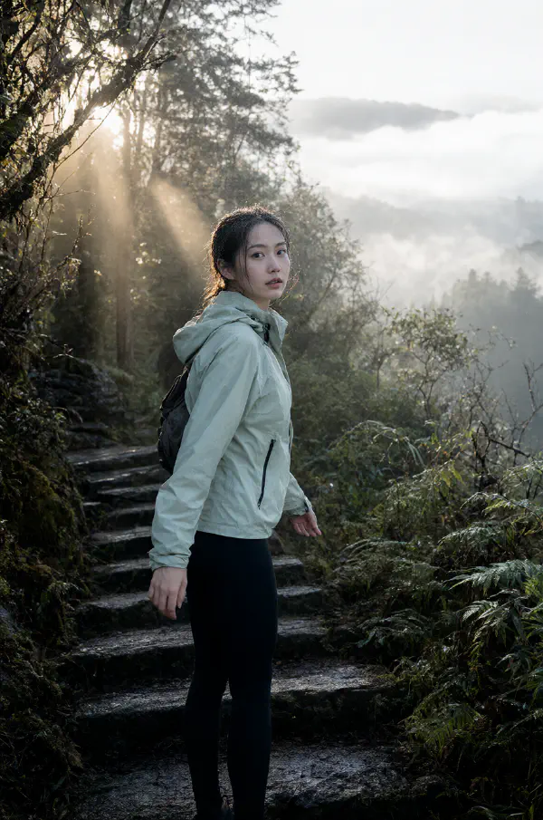晨霧山徑：走入光柱裡