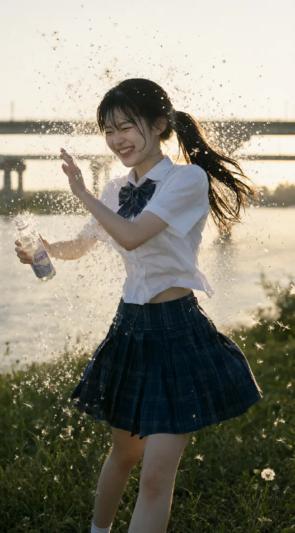河堤逆光：氣泡水潑成金邊碎鑽