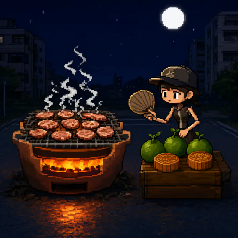 八位元夜：像素烤肉攤與大圓月