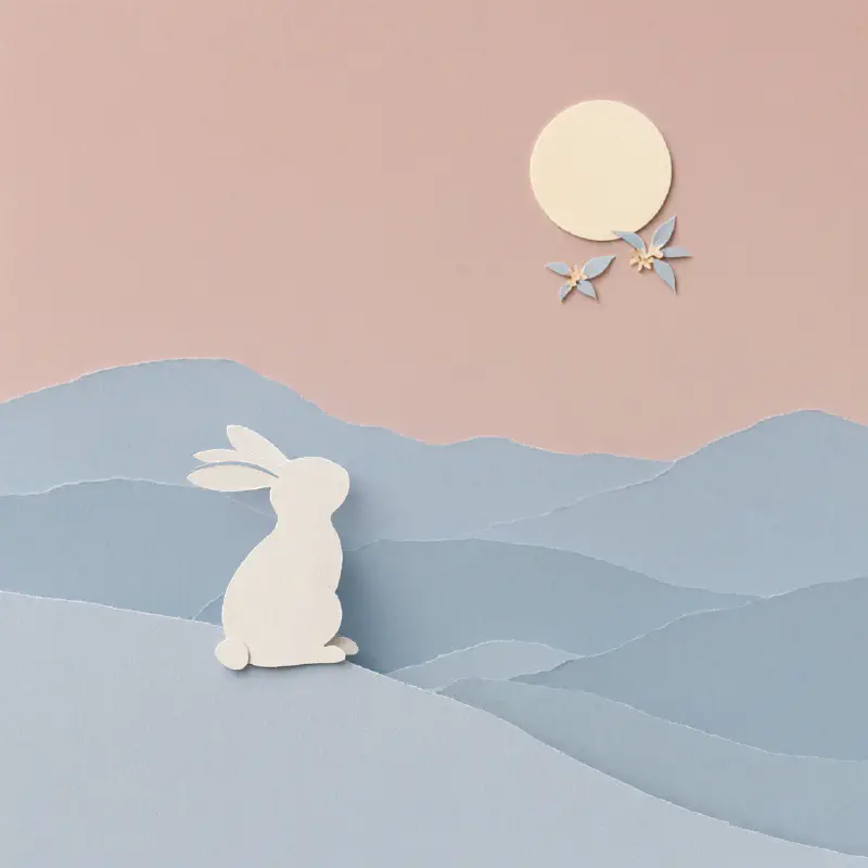 北歐剪紙：層紙深處望月的兔