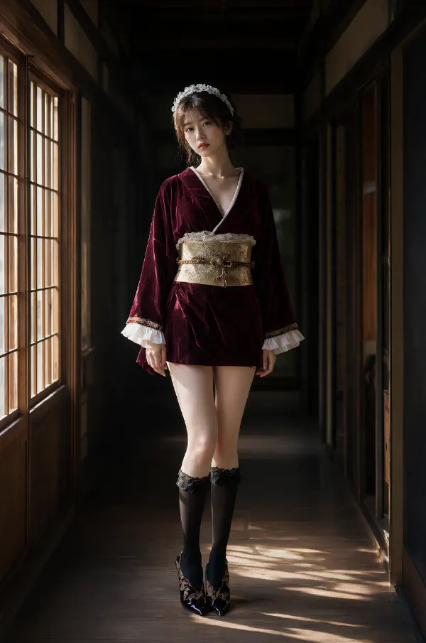緋絨仕女·木格窗廊