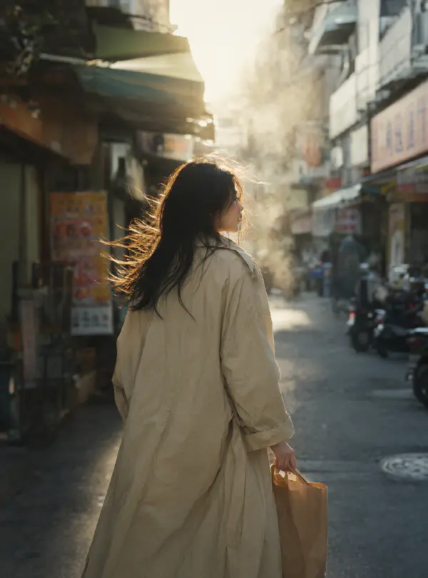 早市逆光·風與紙袋