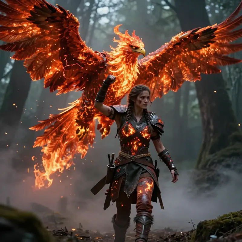 Fantasy Falconer Warrior in Misty Forest