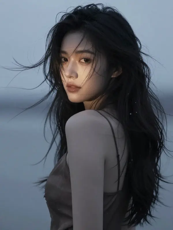Mysterious Beauty with Flowing Hair