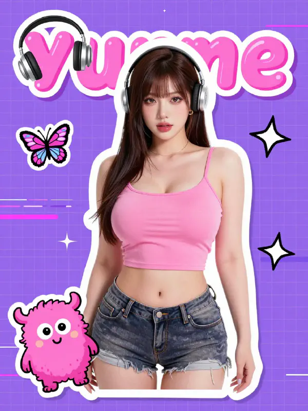 數位波普藝術中的高光澤感貼紙女孩