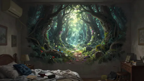 Mystical Portal in a Messy Room (Fantasy Art)