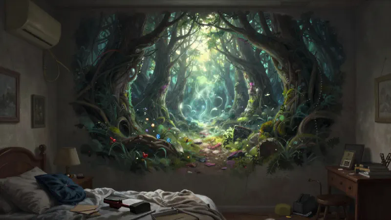 Mystical Portal in a Messy Room (Fantasy Art)