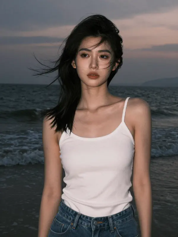 Cinematic Beach Portrait at Dusk