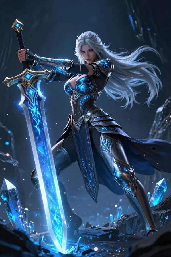 身著發光盔甲的奇幻女戰士