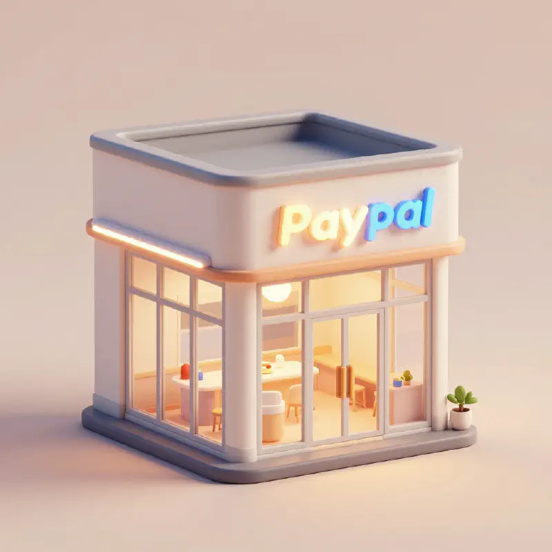 可愛迷你 Paypal 商店的 3D 渲染