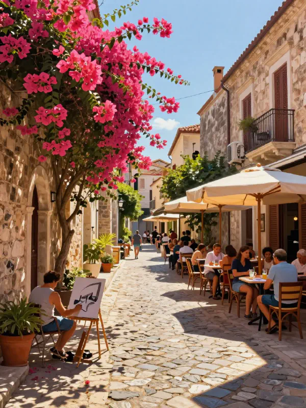 Detailed Painterly Scene of a Mediterranean Afternoon
