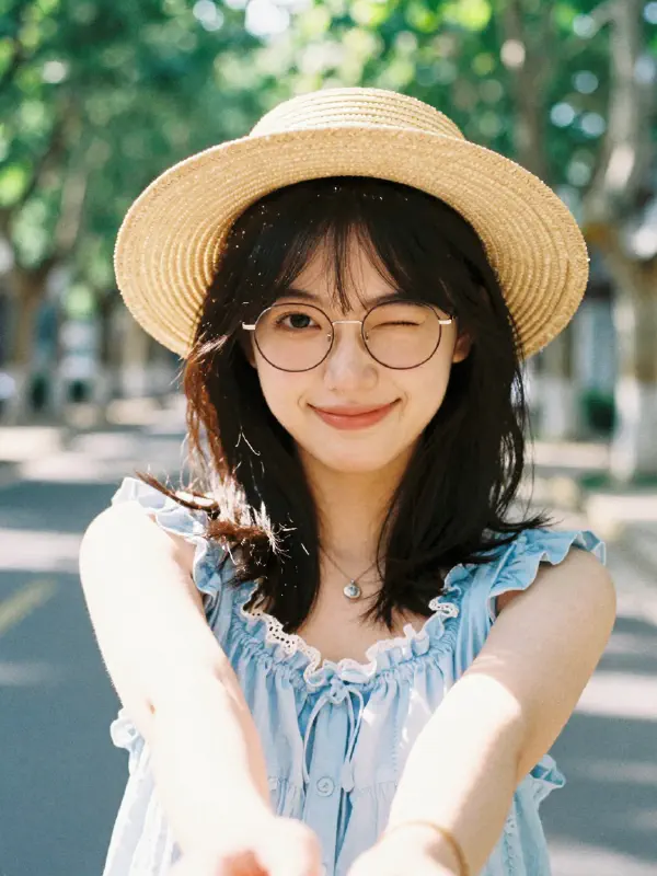 Detailed outdoor selfie portrait with film aesthetic