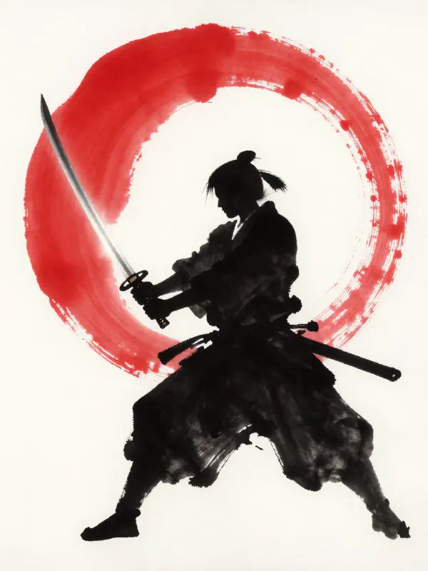 Sumi-e Ink Wash Samurai Silhouette