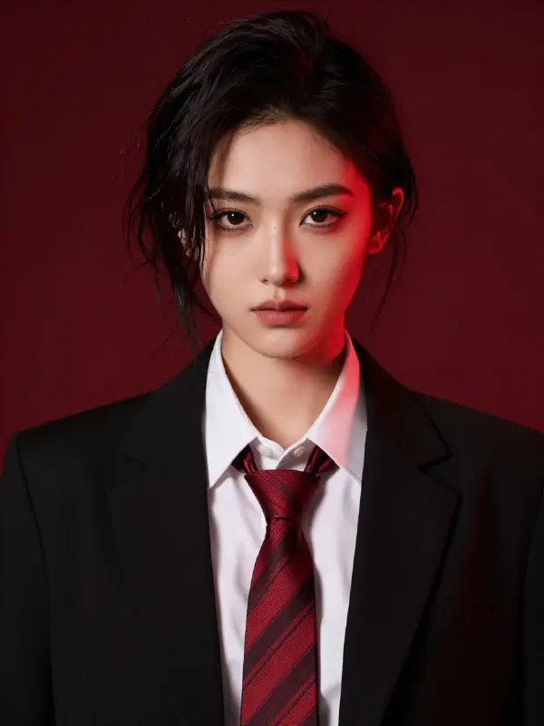 Detailed Hyperrealistic Portrait with Structured Attire and Dramatic Illumination