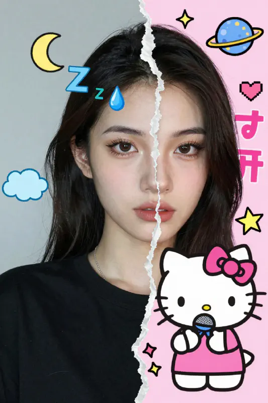 Split Portrait: Hyper-realistic & Cartoon Fusion