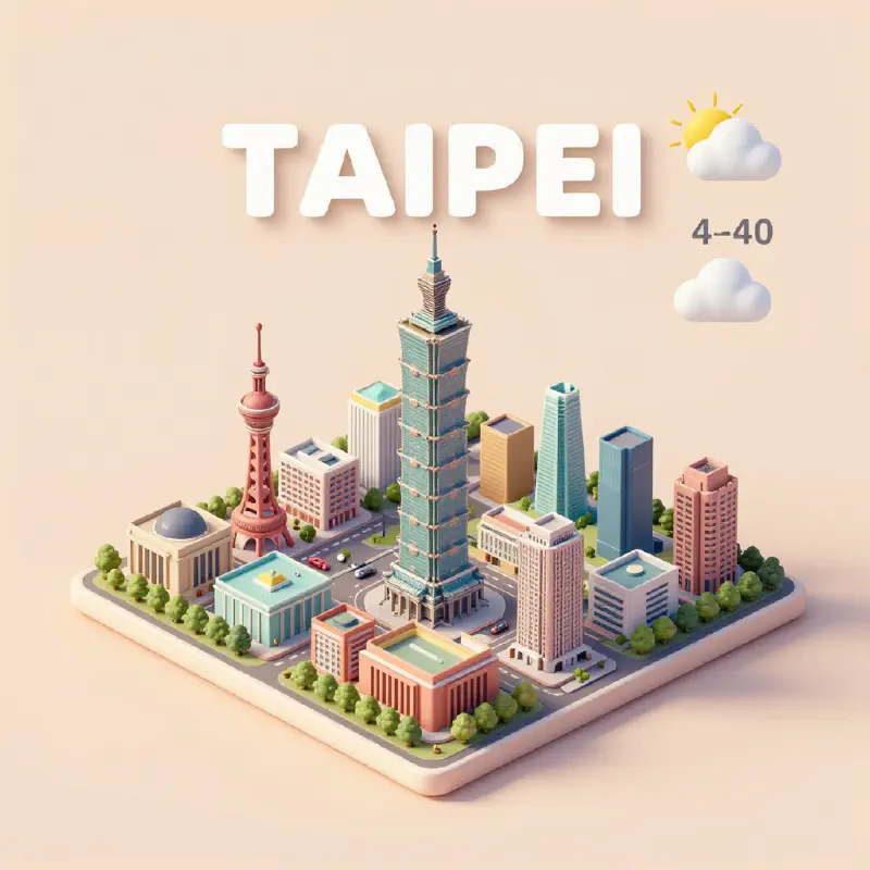 Taipei Isometric 3D Cartoon Miniature with Weather Info