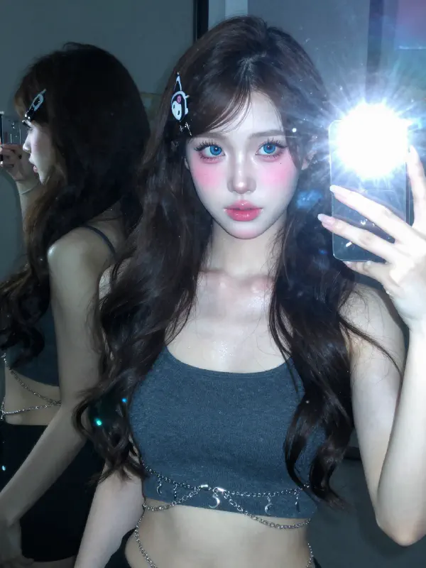 Detailed Y2K Flash Portrait with Mirror Reflection