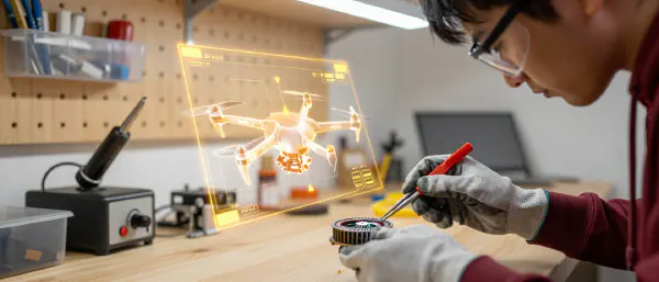Photorealistic Technical Scene with Holographic Overlay