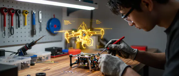 Extremely Detailed Technical Assembly with Dynamic Holographic Interface