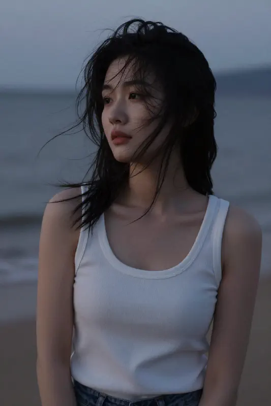 Emotional Dusk Portrait on Beach
