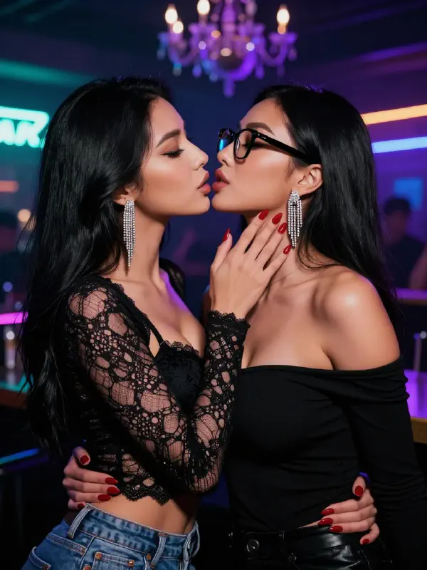 Detailed club scene with two women