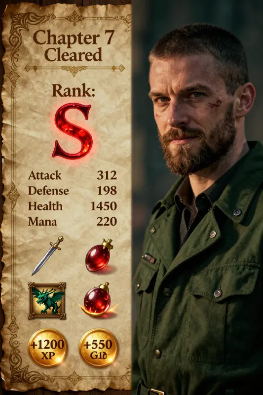 Cinematic split: man and fantasy scoreboard
