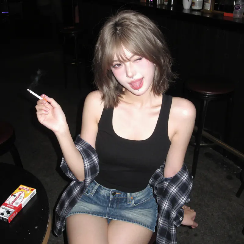Y2K Flash-Photo Punk Girl at Night Bar