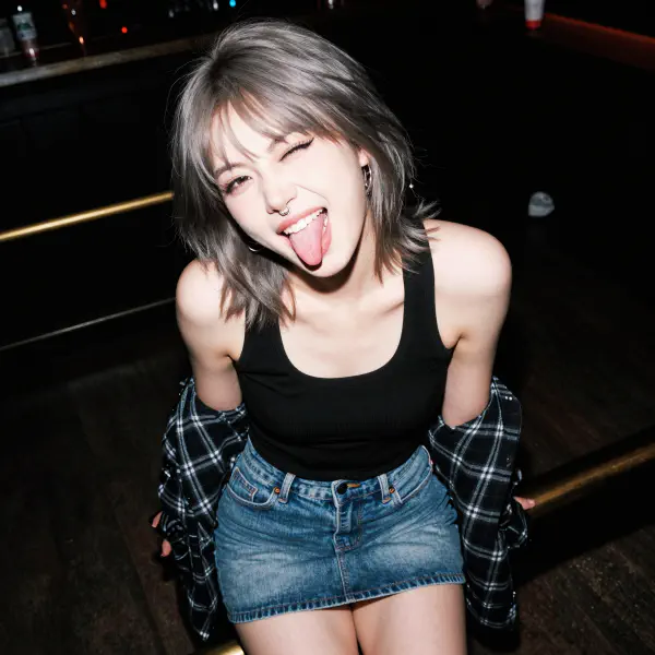 Flash-Grunge Portrait of Mischievous Bar Girl