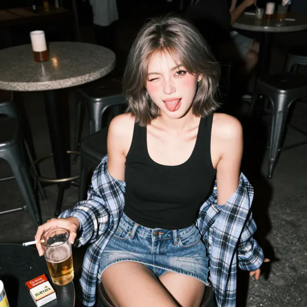 Candid Flash Shot of Punk-Chic Bar Patron
