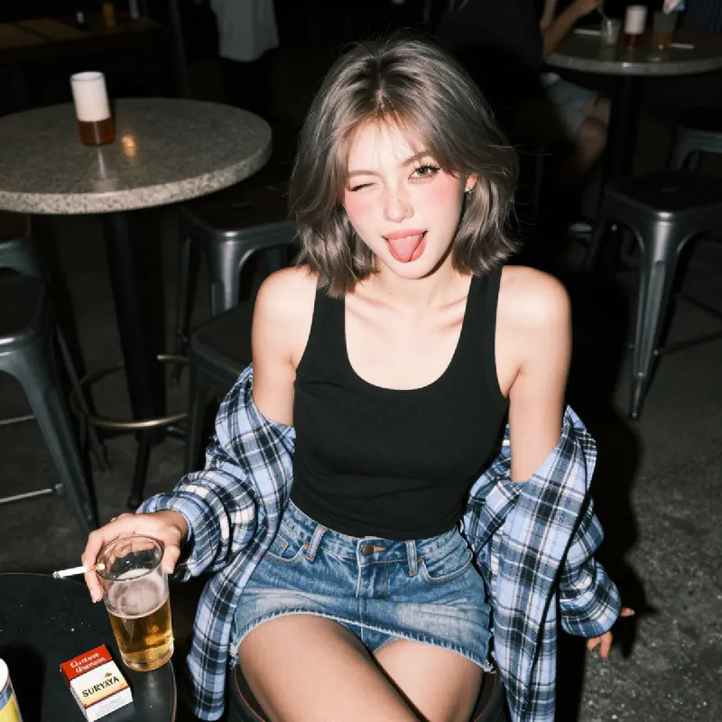 Candid Flash Shot of Punk-Chic Bar Patron