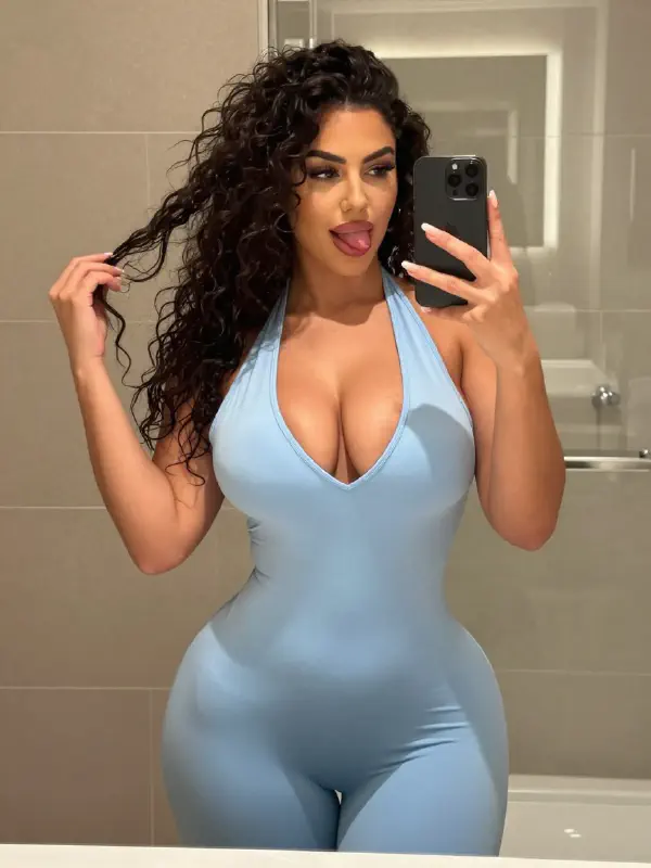 Detailed Mirror Selfie of a Voluptuous Woman