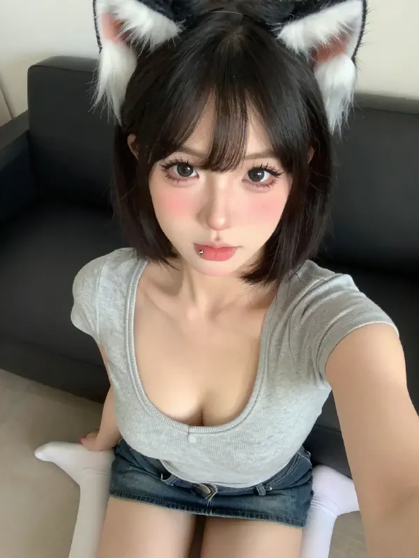 可愛貓耳少女的居家自拍