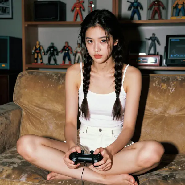 90s Direct-Flash Gamer Girl Portrait