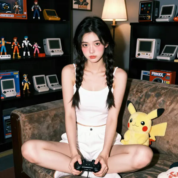 Nostalgic Gamer Girl Direct Flash Shot