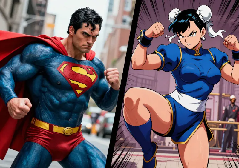 Street Showdown: Realistic Superman vs Game-Style Chun-Li
