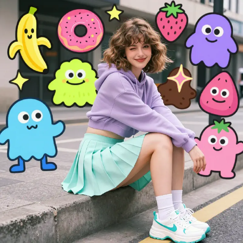 Pastel Street Kawaii with Sweets Monster Overlay