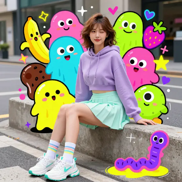 Kawaii Sweets Monster Street Photography with Enhanced Curves